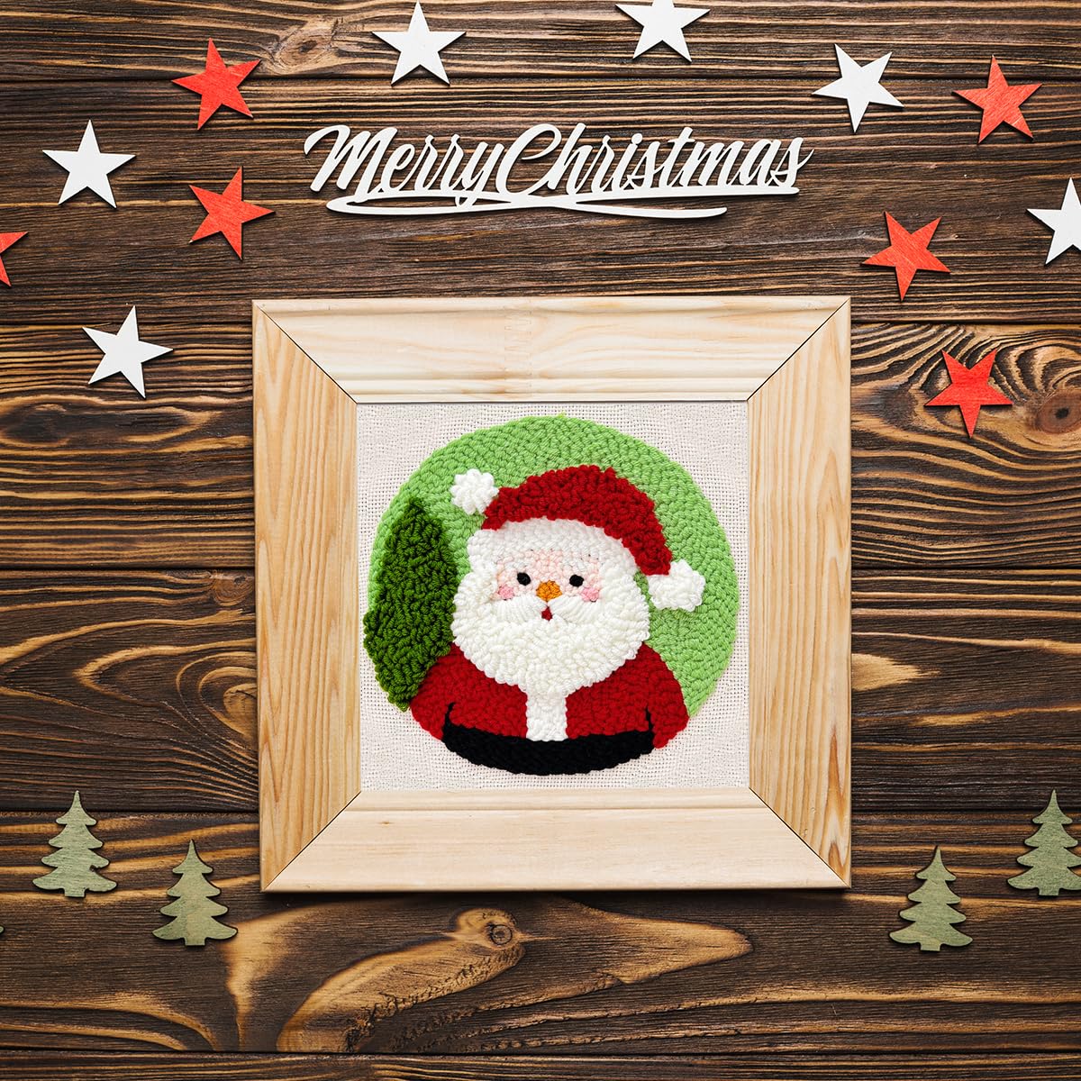 HASTHIP Embroidery Kit for Beginners for Christmas Crafting with 7.8 in Hoop | Fun DIY Santa Claus Punch Needle Set for Kids and Adults