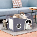 HASTHIP® Foldable Cat House, Cat Bed for Indoor Cats, for Cat Multi Opens Game Tunnel for Cat Double Layer Cat House with Atop Platform & Cat Scratcher Board DIY Assembly Cat House All Season Use