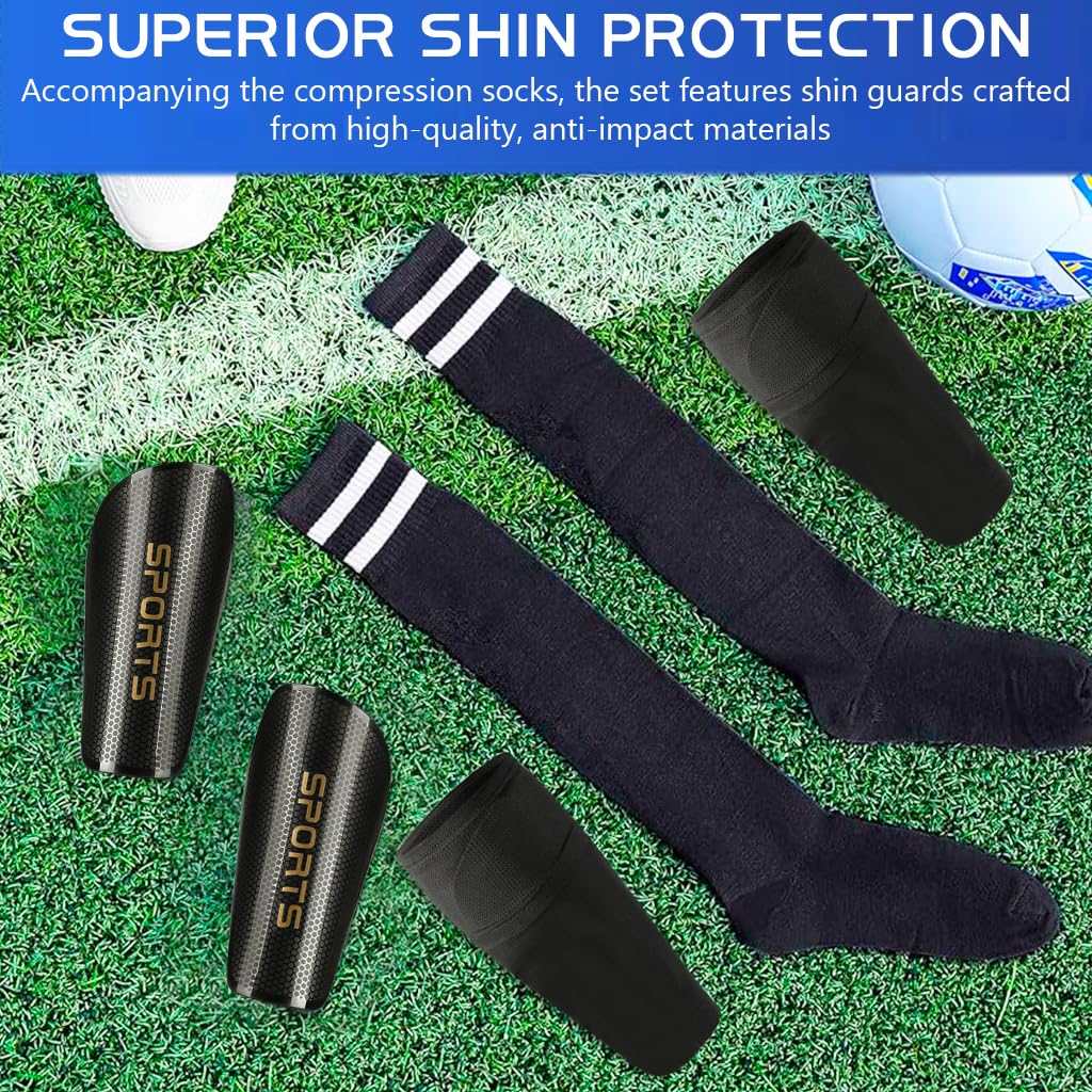 HASTHIP® Espinilleras Futbol Niños Set de 3,Protector Tibia EVA Ligero y Transpirable con Medias Compresivas y Mangas Ajustables para Fútbol,Rugby Hockey Talla S