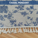 HASTHIP Floral Table Cloth for Dining and Kitchen with Tassel Fringe 150x180 cm Blue Linen Blend | Rustic Decorative Cover for Indoor and Outdoor Use