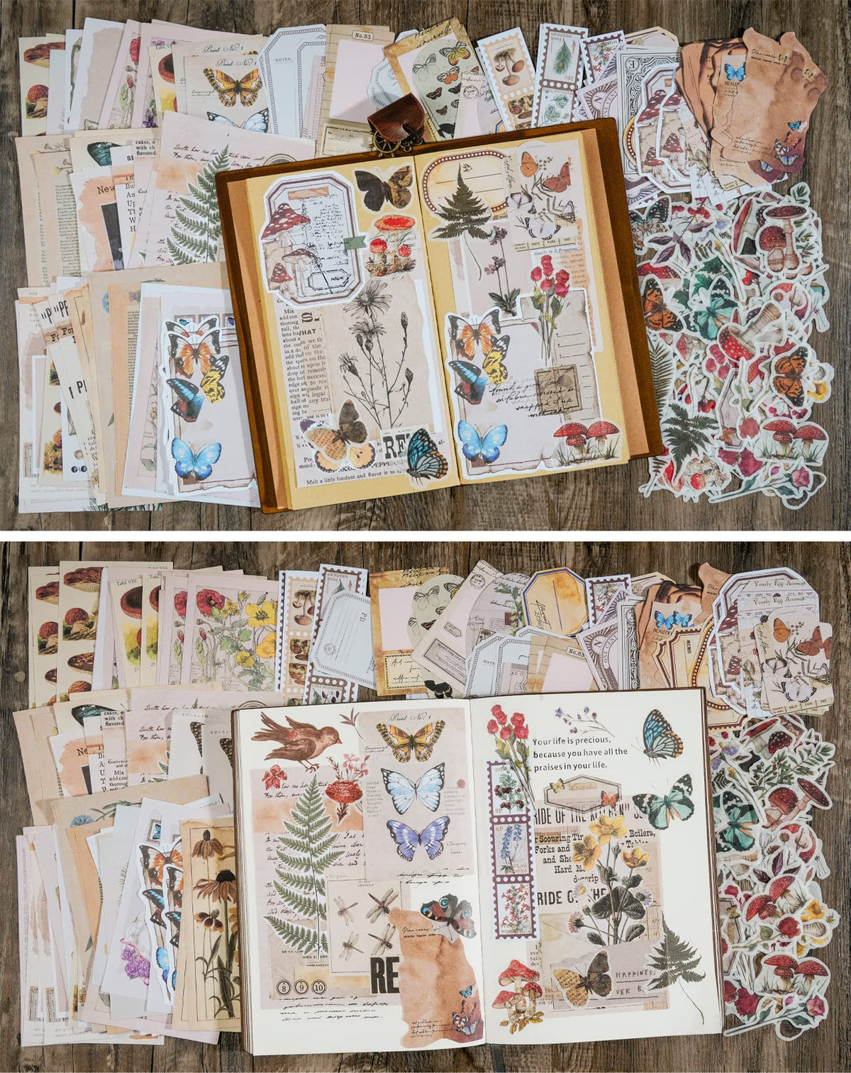 HASTHIP Vintage Journal Supplies Pack for Scrapbooking and Art Journaling | 200 pcs Reusable Paper and Washi Stickers