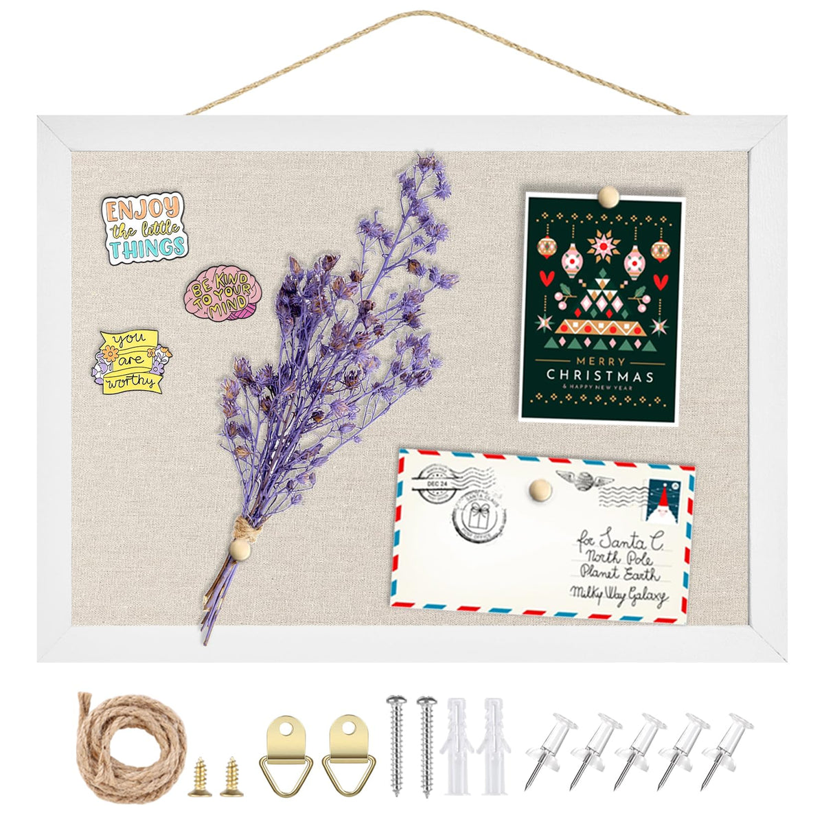 HASTHIP® Tablero de Corcho de Lino 15.7"x11.8",Panel Anuncios para Pared,Tablero Chinchetas Decorativo para Hogar Cocina Oficina con 10 Chinchetas,Pin Board Tela