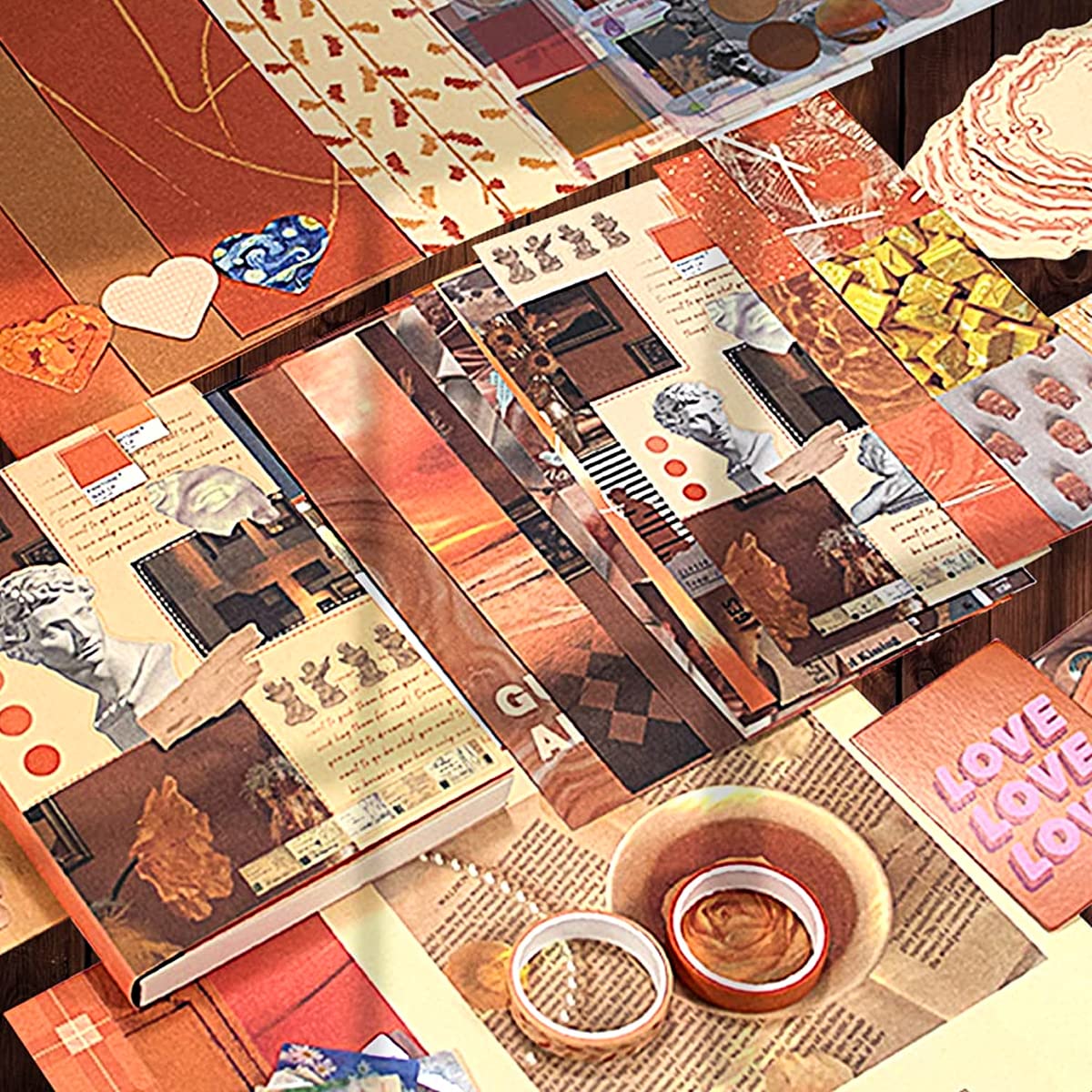 HASTHIP Scrapbook Stickers Supplies Kit for DIY Journals with 31 Sheets & 2 Washi Tapes | Vintage Aesthetic Album Set