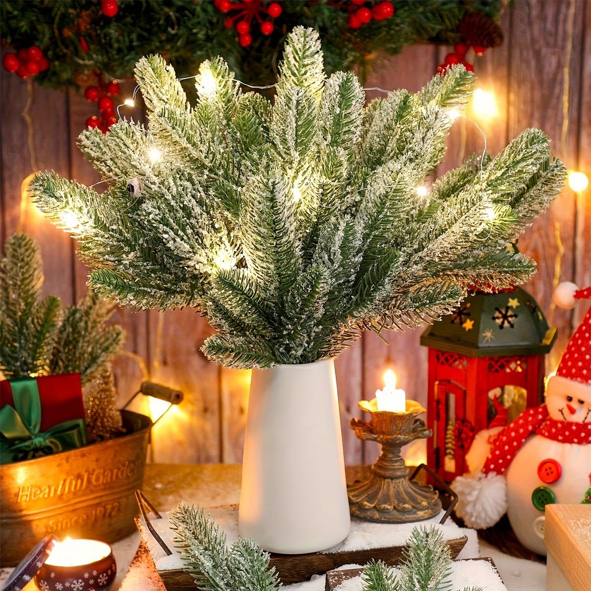 HASTHIP Christmas Tree Ornaments for Home Décor featuring 60pcs 10.24in Snow Dusted Pine Branches