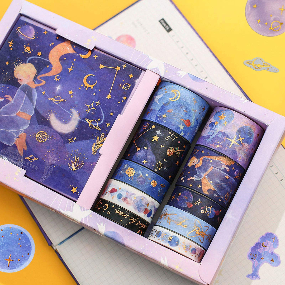 HASTHIP Washi Tape Set for Journals and Crafts with 10 Rolls and 10 Sticker Sheets | Purple