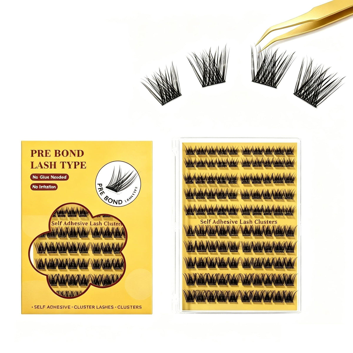 HASTHIP® Pestañas Autoadhesivas sin Pegamento, Clusters de Pestañas Postizas Reutilizables 100pcs con Banda Adhesiva Negra, Extensiones Naturales Wispy Fácil de Usar – Negro