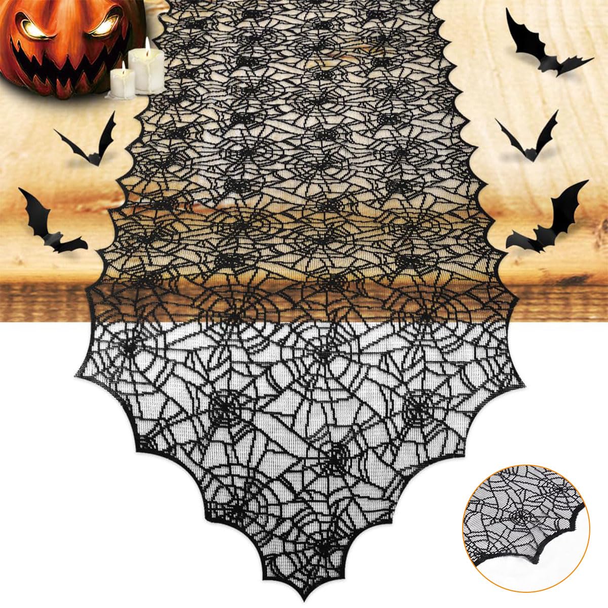 HASTHIP Halloween Table Runner for Parties with 45x180cm Black Lace Cobweb Design | Gothic Home Decor