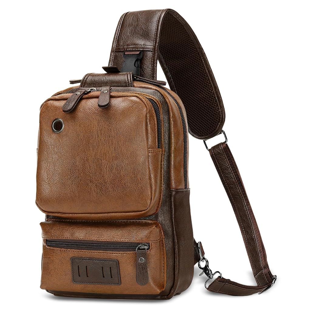 HASTHIP® Mochila bandolera vintage de piel sintética para hombre