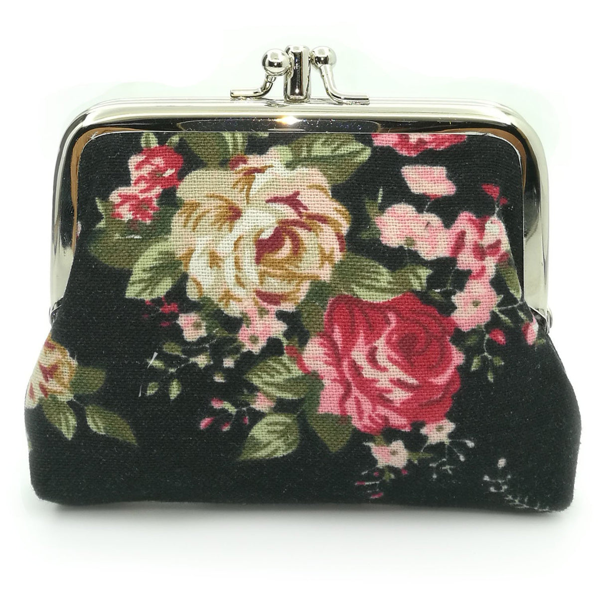 HASTHIP® Monedero Vintage con Cierre Kiss-Lock, Cartera Pequeña Floral, Bolso Portamonedas con Hebilla Retro para Mujer