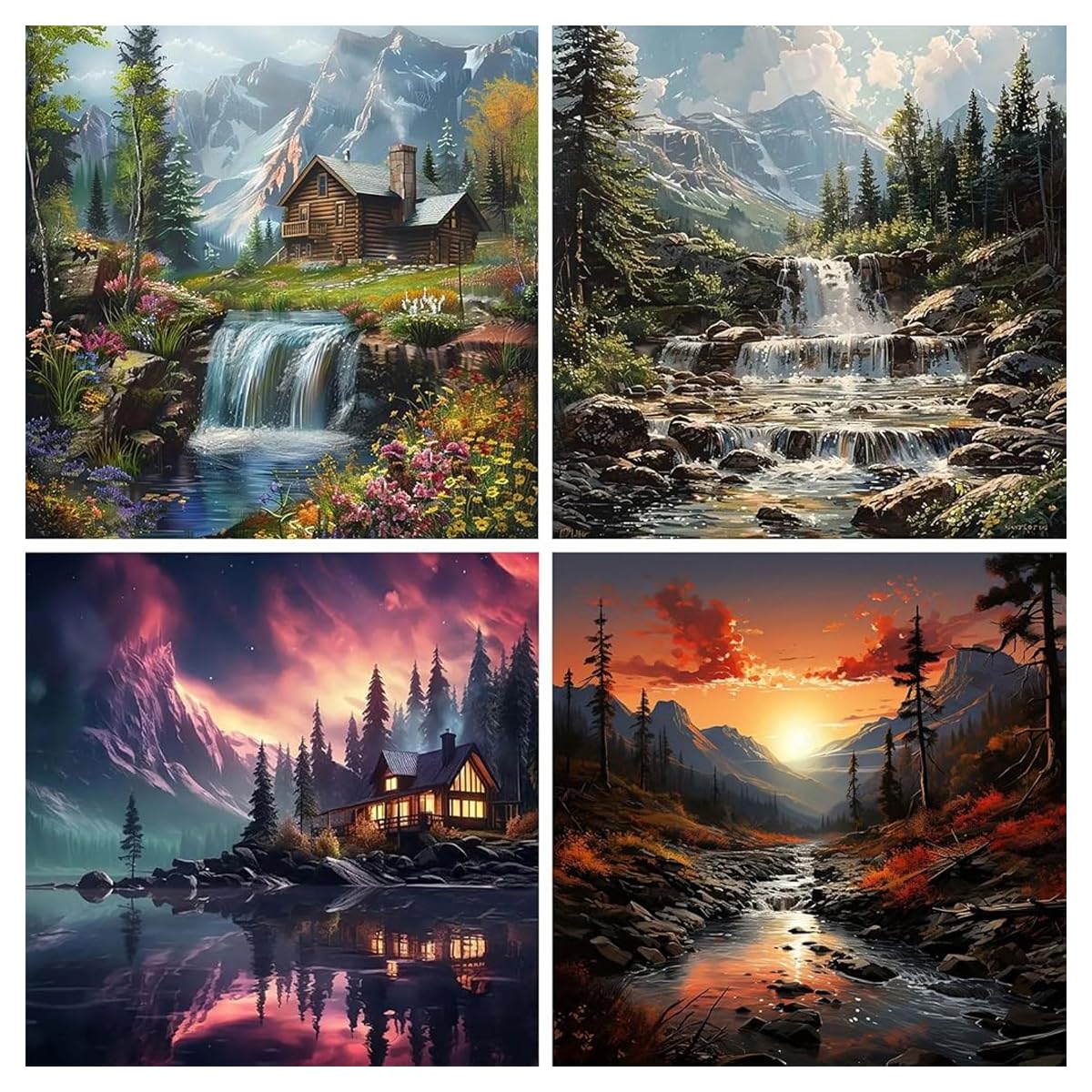 HASTHIP Diamond Art Painting Kit for Home Décor with 4 Scenery Designs 11.8 x 11.8 in | DIY Gift Set