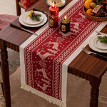 HASTHIP Christmas Table Runner for Holiday Dining with Tassel Edges 13.7x70.8 in Cotton Linen | Festive Red Elk and Snowflake Design