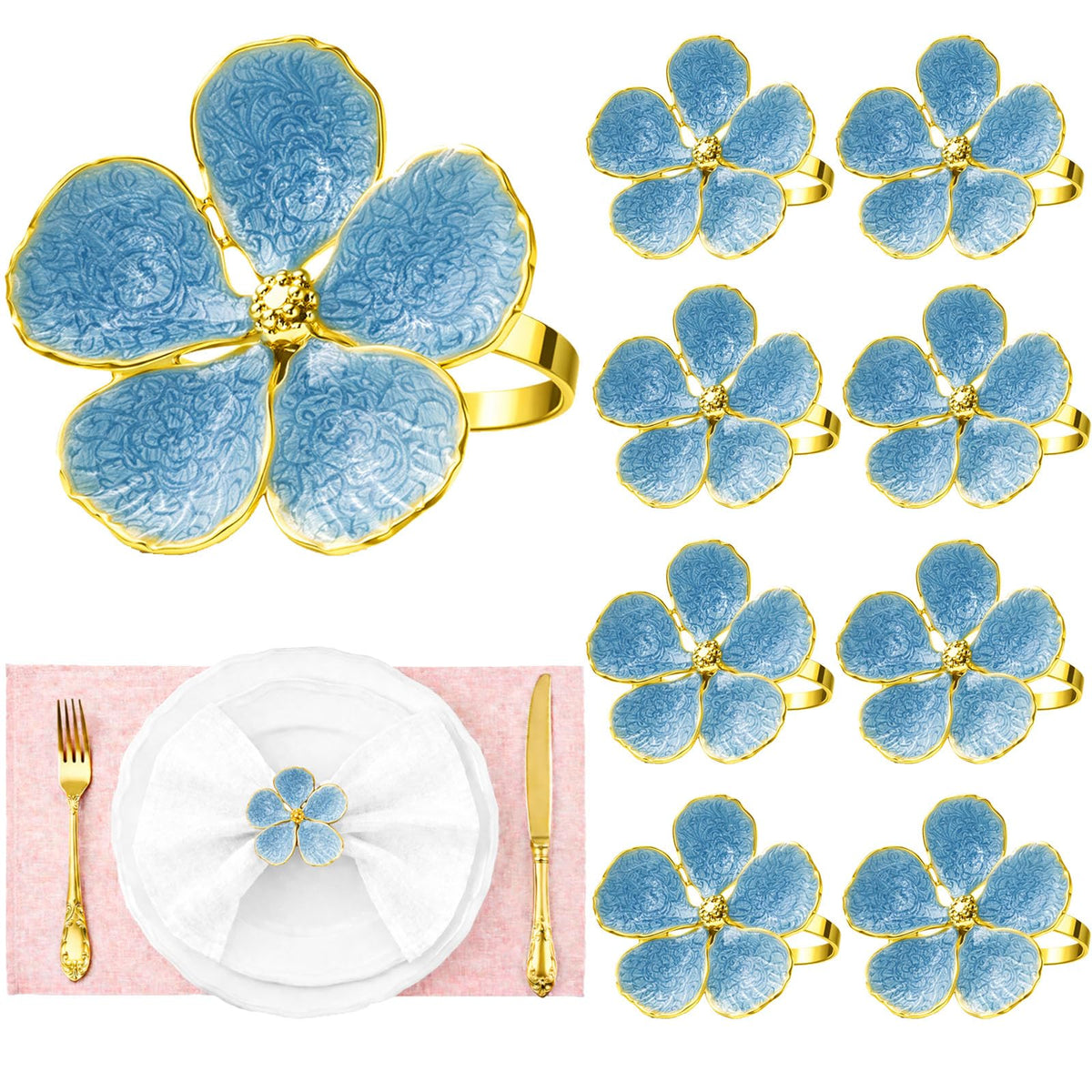 HASTHIP® Floral Napkin Rings Bulk Cloth Napkin Holder Set Elegant Flower Serviette Buckles Holders for Parties Dinners Photoshoots