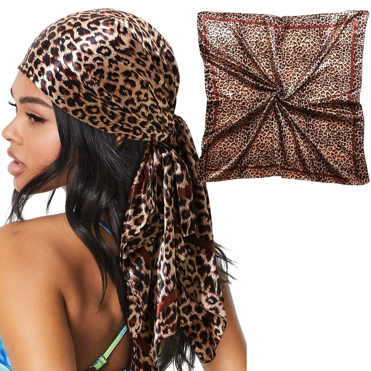 HASTHIP® Pañuelo de Seda Satén para Mujer 70x70cm Estilo Retro Étnico Color Sólido Bufanda Cuello Cabello Bandana Elegante para Uso Diario y Protección Nocturna Regalo