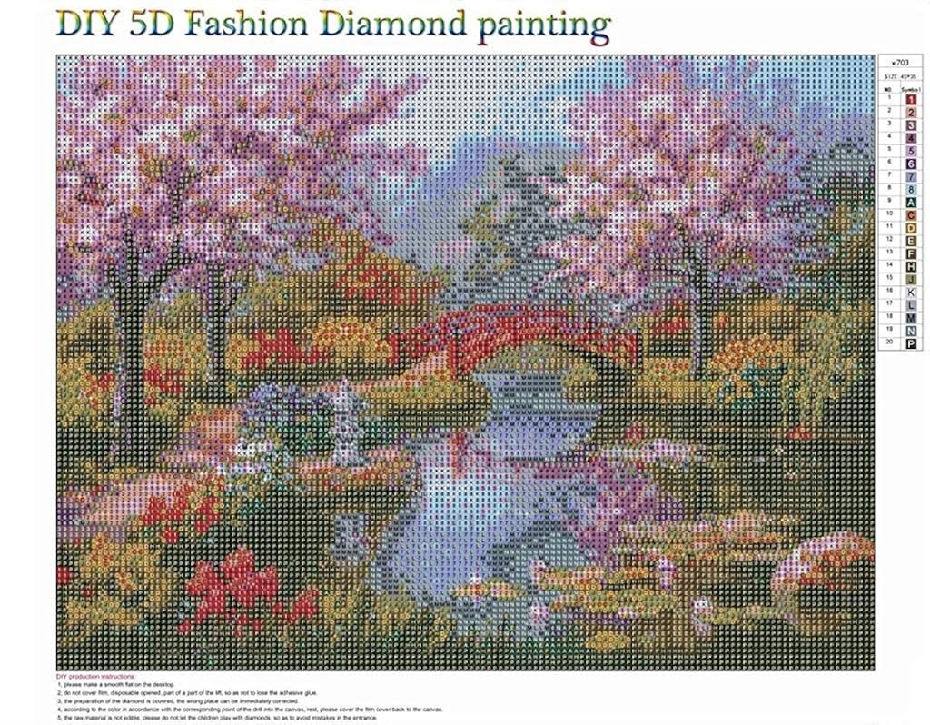 HASTHIP® DIY 5D Diamond Painting Kit Full Drill Rhinestone Embroidery Cross Stitch Pictures Art for Adults Suitable Home Wall Decor Peach Blossom Bridge 11.8x15.8In 2 PCS