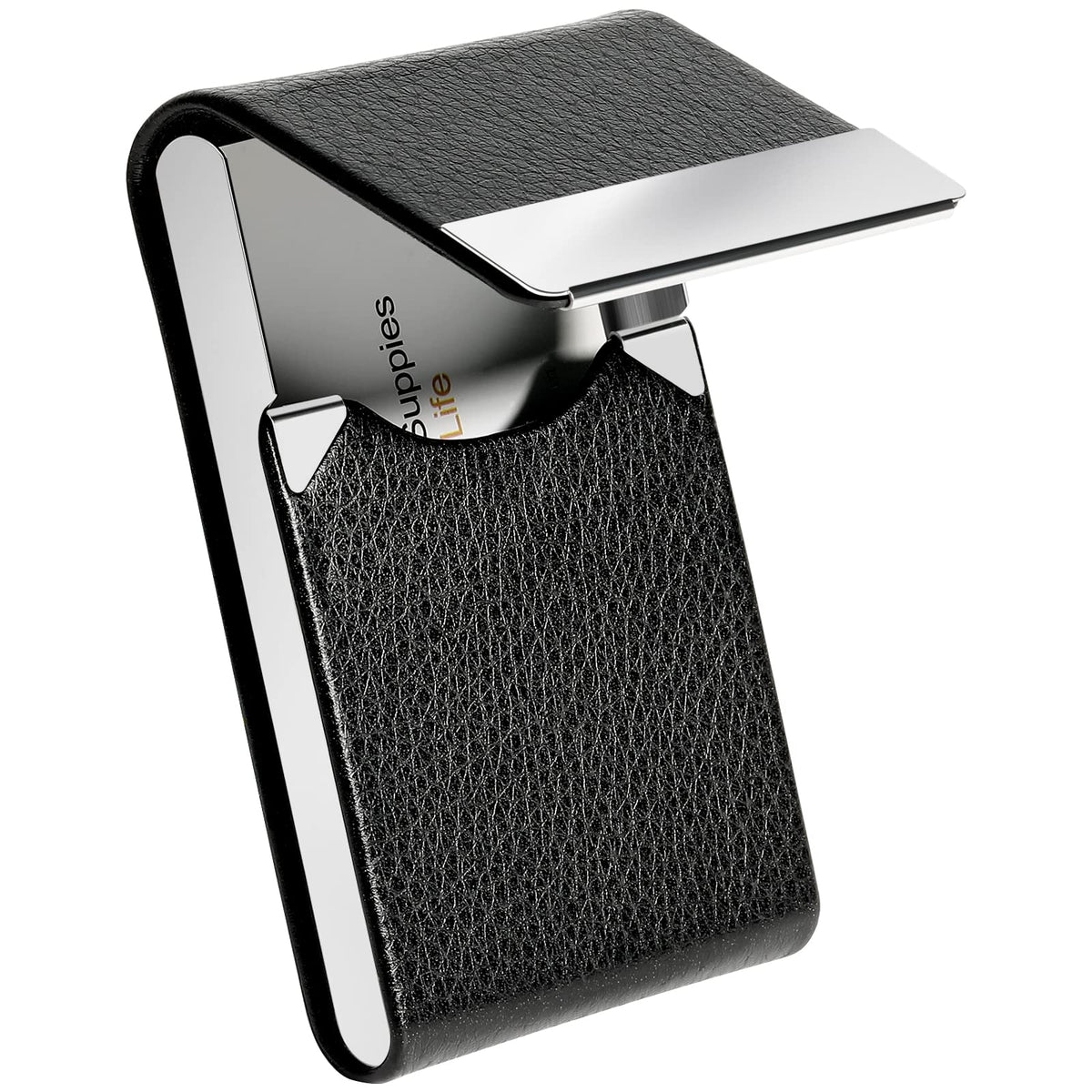 HASTHIP® Tarjetero de Piel para Hombre y Mujer,Tarjetero de Metal con Bloqueo RFID,Cierre Magnético Funda Compacta para Tarjetas Visita Crédito e Identificación - Negro (20 Tarjetas