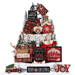 HASTHIP® Christmas Tiered Tray Decor Winter Tiered Tray Decorations Set Snowman Snowflake Gnome Truck Wooden Signs Farmhouse Christmas Table Decorations for Home Table Shelf - Patterned