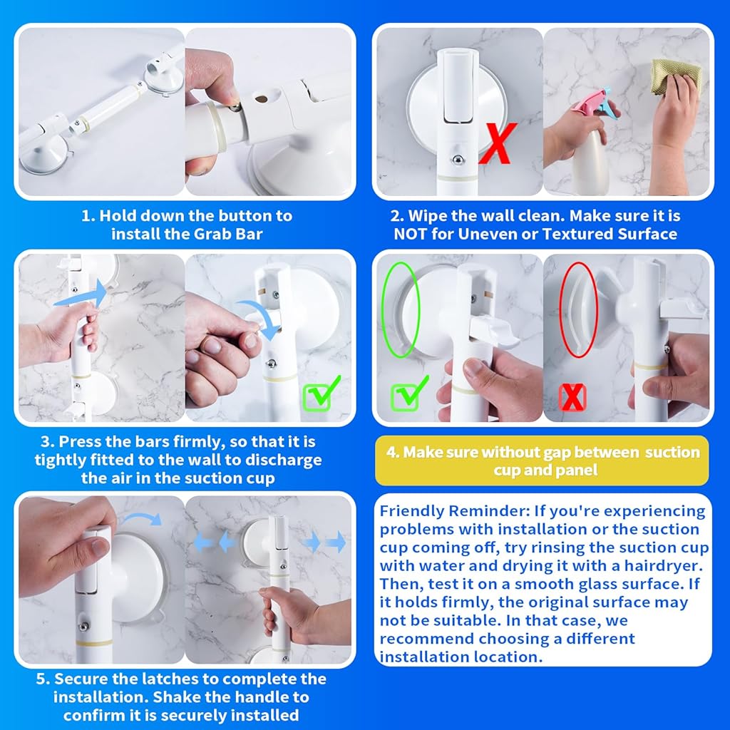 HASTHIP® Heavy duty suction handrail for bathtub and shower