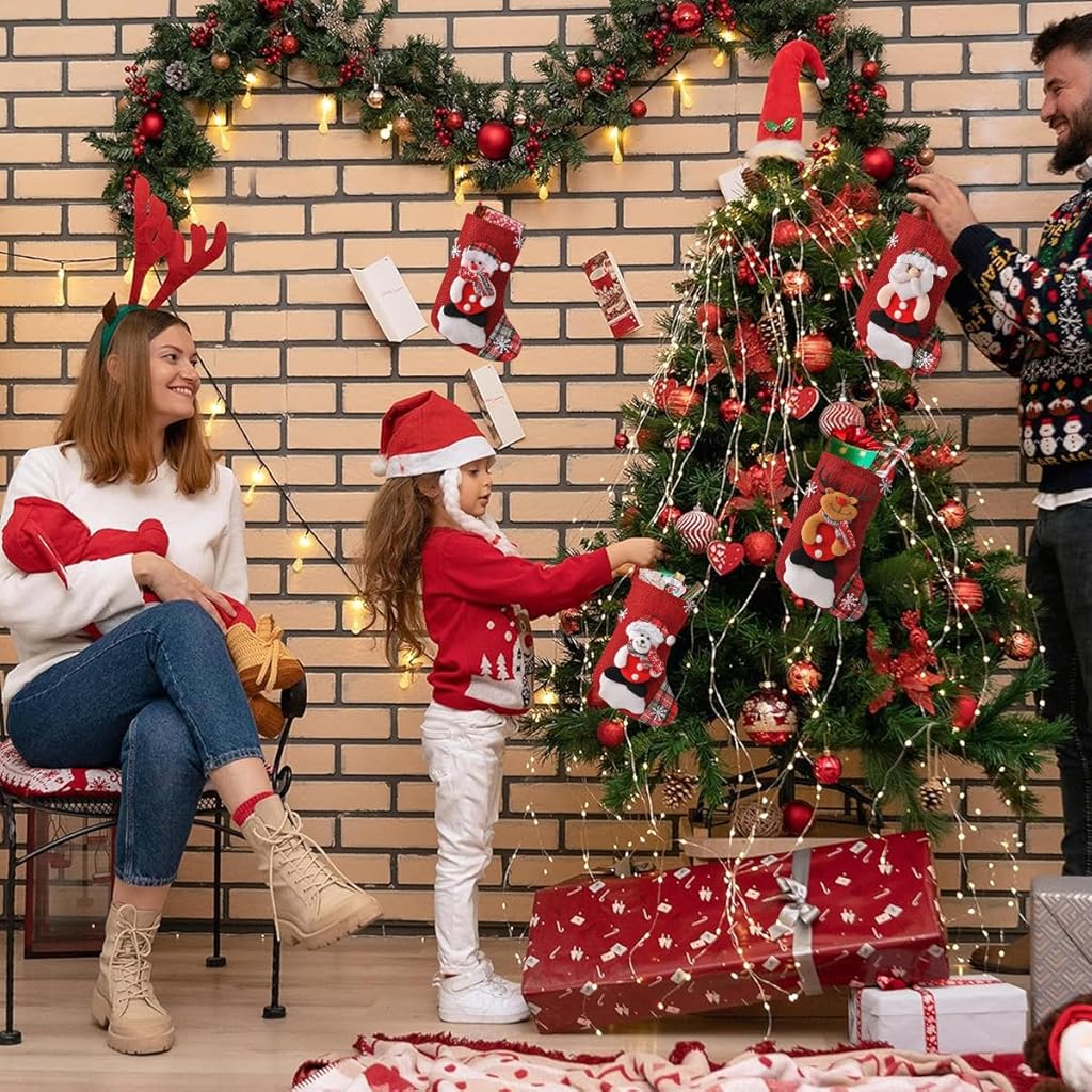 HASTHIP® 4PCS Christmas Stockings Decorations Large Red Bear Santa Snowman Reindeer Socks Gifts Hangings for Tree Decor Door