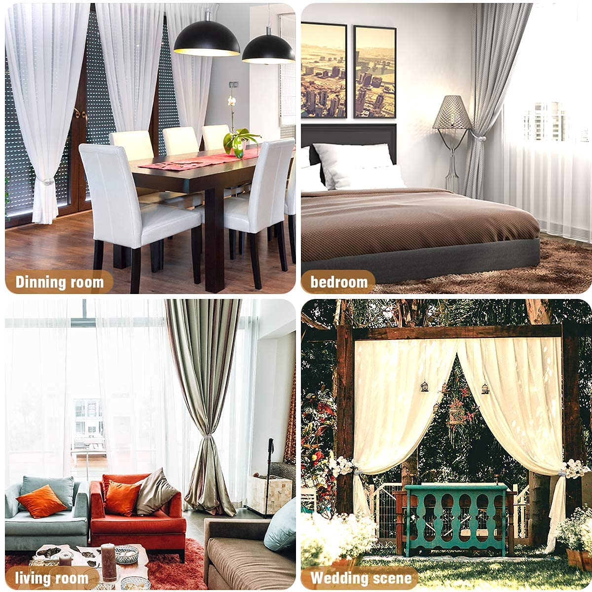 HASTHIP Curtain Tiebacks for Living Room and Bedroom with Strong Magnetic Closure | 16 in Rope 3 pcs Gold Polyester