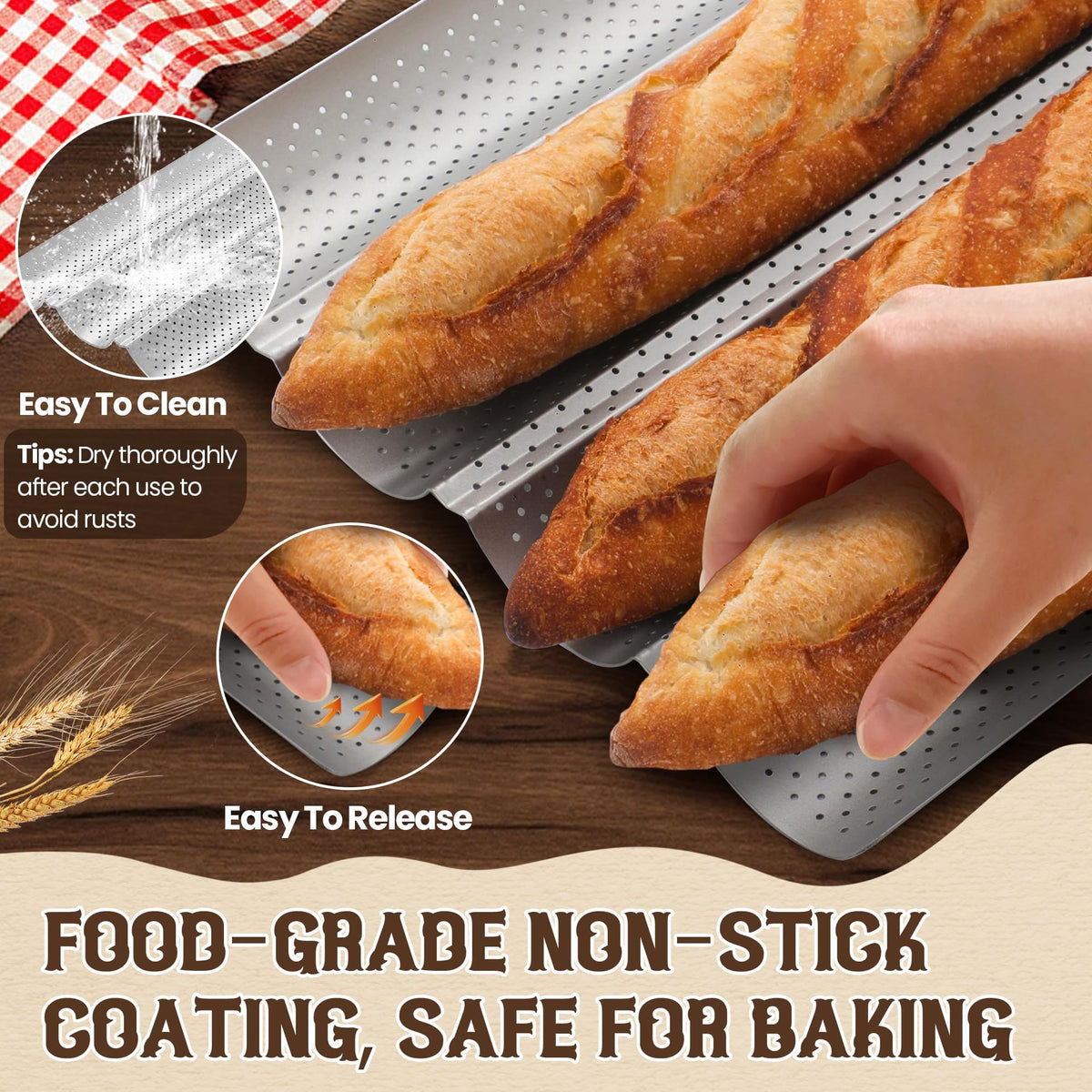 HASTHIP Loaf Bread Proofing Tray for Baking 14.9 in 4 Groove Carbon Steel with Vent Holes | Non Stick Sourdough and French Bread Baking