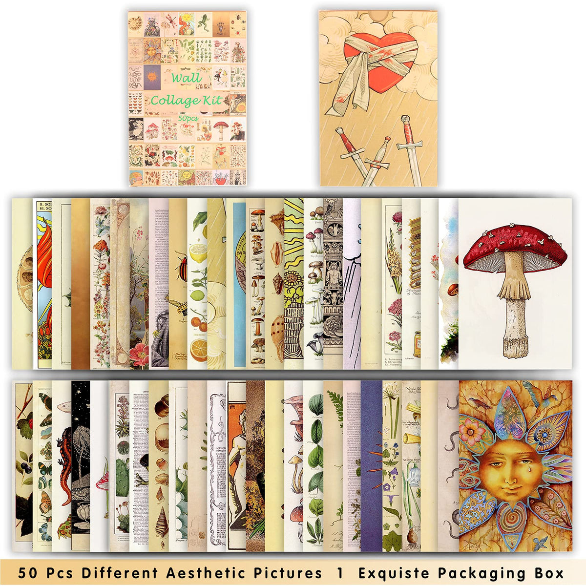 HASTHIP Wall Posters for Room Decor with 50PCS Retro Elements | 4x6in 300gsm Cardboard