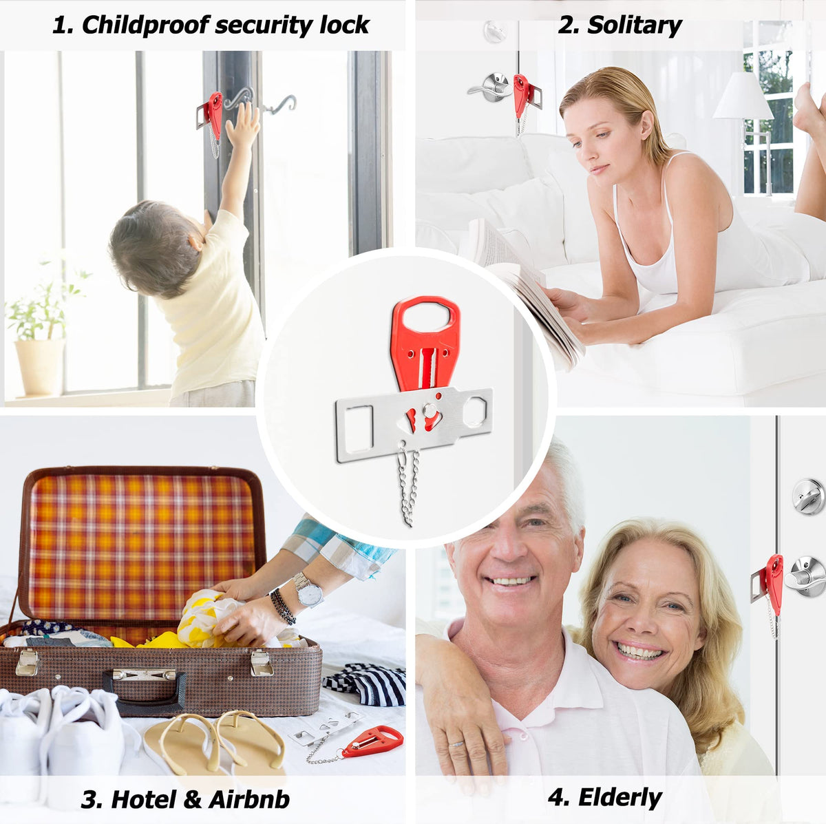 HASTHIP Portable Door Lock for Travel and Home with Heavy Duty Stainless Steel | 4PCS Set