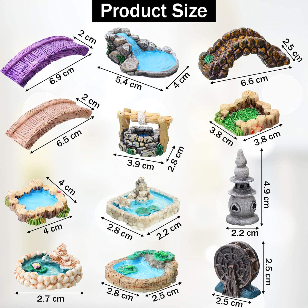 HASTHIP Miniature Garden Bridge Figurines for Fairy Garden Decor with 12 Resin Pieces | White Accessories