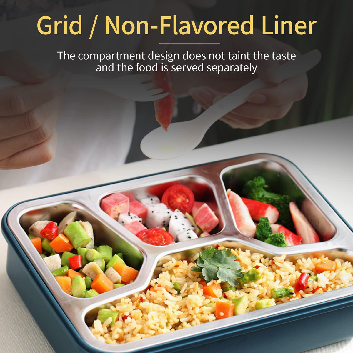 HASTHIP Lunch Box for School and Office with 4 Compartments 1000ml Stainless Steel | Leakproof Bento Set for Men Women and Kids