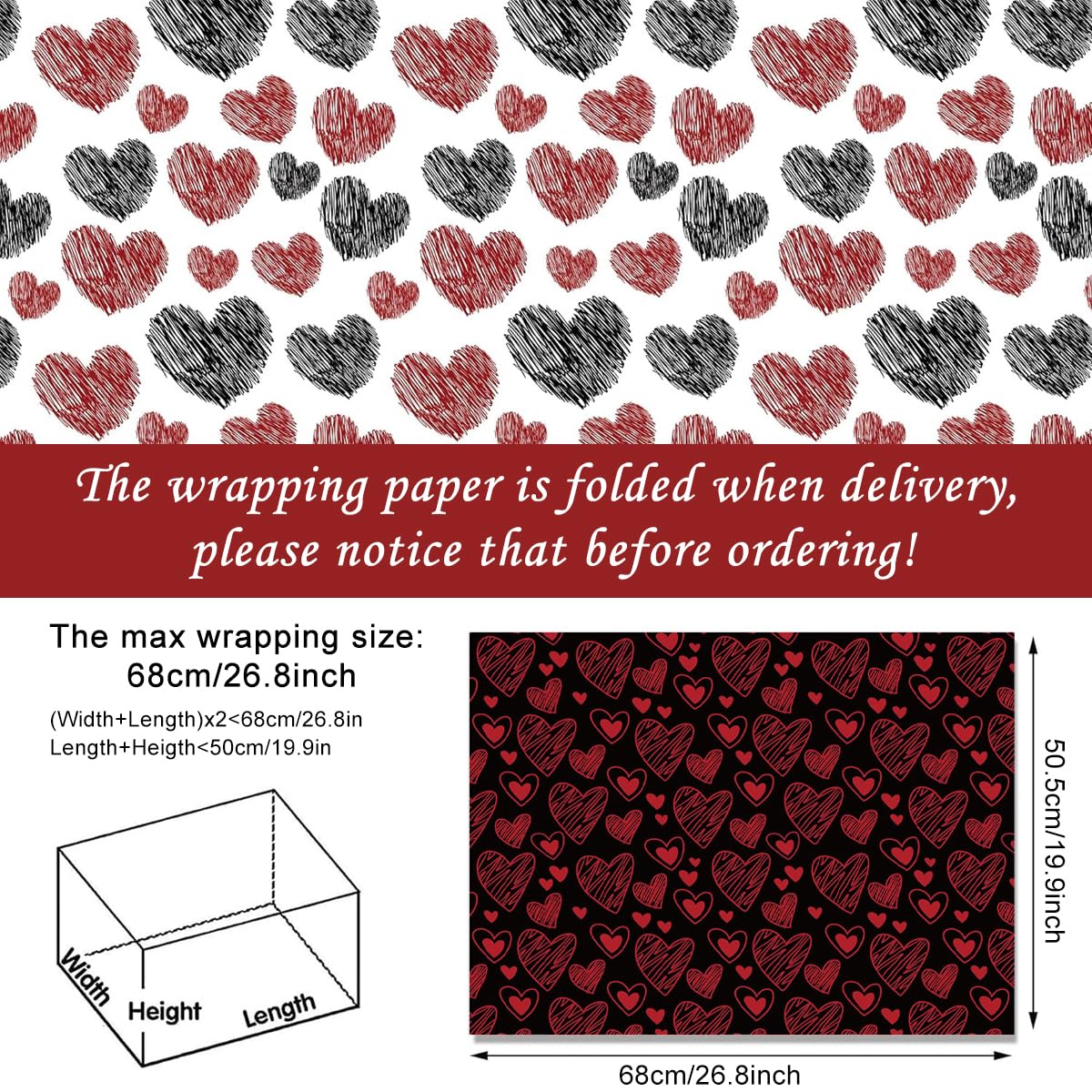 HASTHIP Gift Wrapping Paper for Valentine’s Day and Parties featuring 12 Sheets 26.7x16.7 in | Heart and Love Designs for Craft & Gift Packing