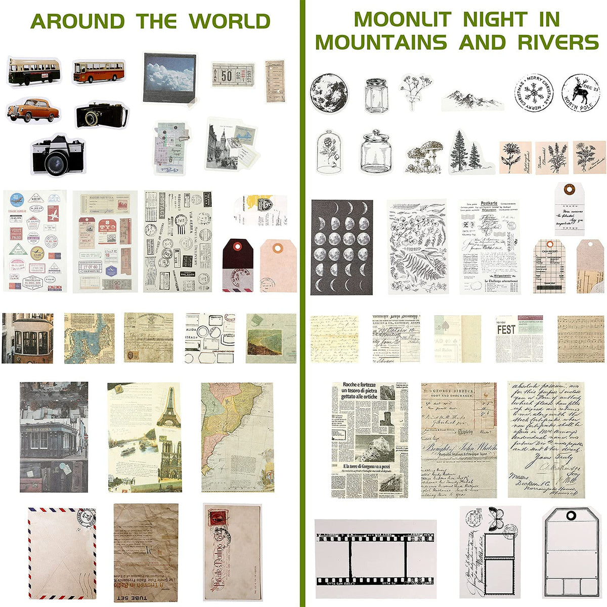 HASTHIP Scrapbooking Stickers for DIY Journaling and Diary Decoration featuring 120 Pieces Washi Paper Retro Designs