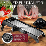 HASTHIP® Adjustable Mandoline Slicer for Kitchen, Potato Cutter, Vegetable Chopper, Mandolin- Include One Pair Cut-Resistant Gloves With a Small Brush-Black