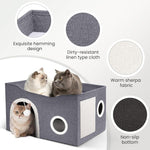 HASTHIP® Foldable Cat House, Cat Bed for Indoor Cats, for Cat Multi Opens Game Tunnel for Cat Double Layer Cat House with Atop Platform & Cat Scratcher Board DIY Assembly Cat House All Season Use