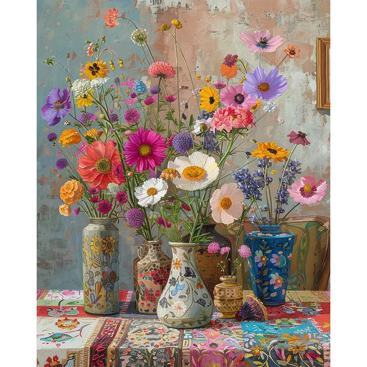 HASTHIP Paint by Numbers Kit for Adults and Kids with Brushes and Pigments 40x50cm | Retro Wildflower Bouquet Canvas Art Set