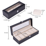 HASTHIP® Watch Box 6 Slots, Leather Watch Storage Box with Lock & Transparent Window, Watch Case Black Watch Box - Pu Material Waterproof (No Watch)