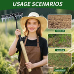 HASTHIP® 8-Tooth Garden Rake, Manganese Steel Hand Rake with Wooden Handle, 30cm Small Gardening Lawn Rake for Soil Loosening, Weeding & Leaf Collecting