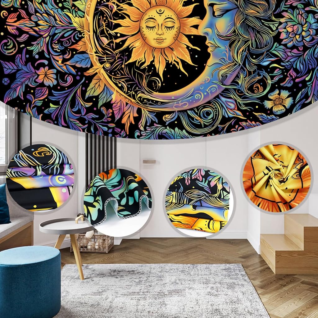 HASTHIP® Tapiz psicodélico de sol y luna