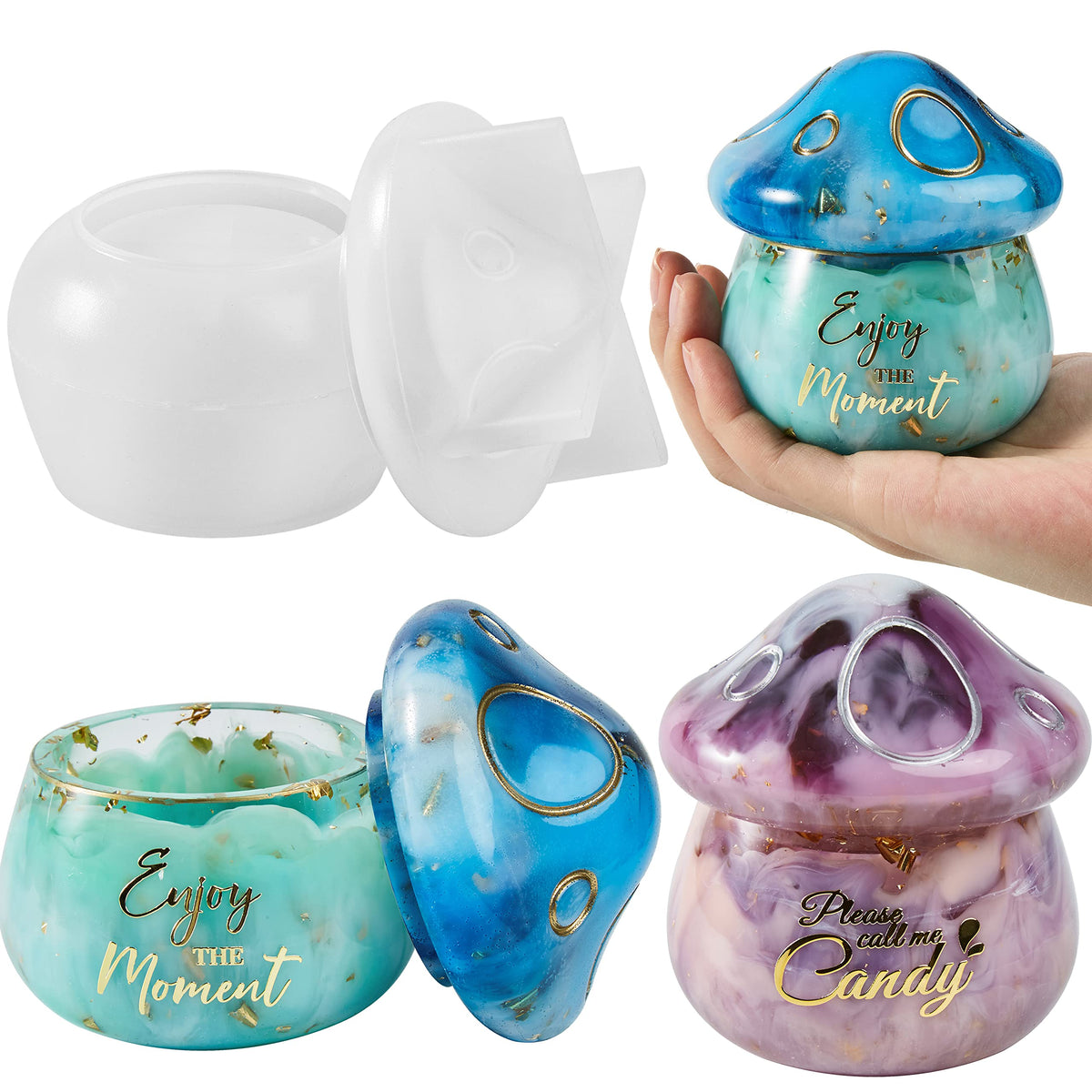 HASTHIP Resin Molds for DIY Mushroom Jars featuring 2 Part Mold with Lid | Silicone Craft Box 9.38 oz