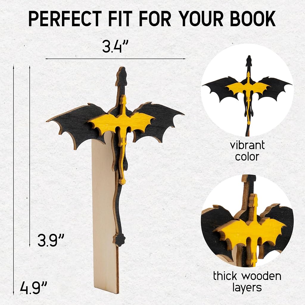 HASTHIP® Fourth Wing Merch Dragon Bookshelf Decor, Handmade Wooden Bookshelf Decorations, Fantasy Fan Book Nook Acotar Trinkets, Cool 4th Wing Bookish Accessories Gifts for Books Lovers