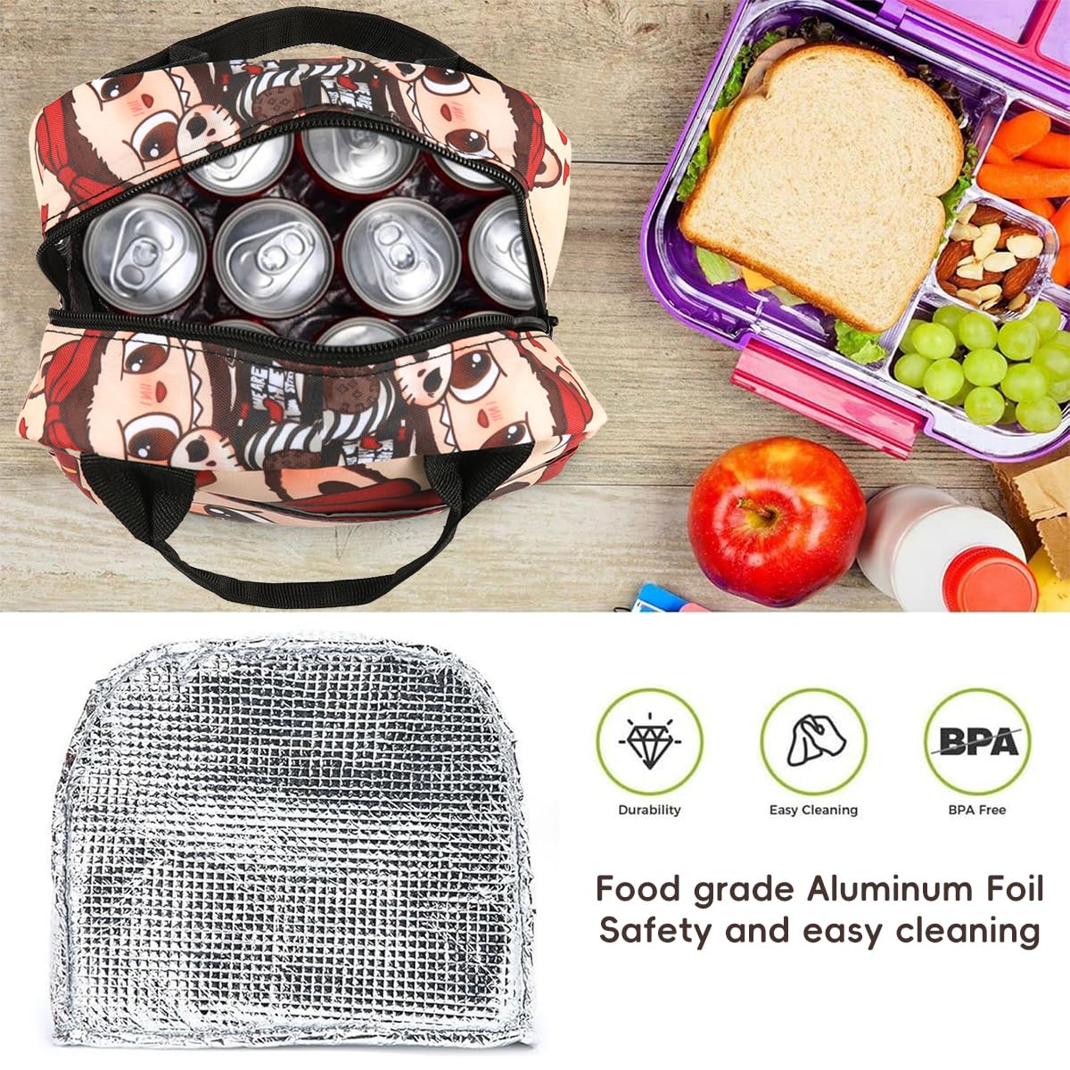 HASTHIP Lunch Bag for School and Office with Insulated Liner and Zipper | 23x13x20cm Portable Picnic Pouch