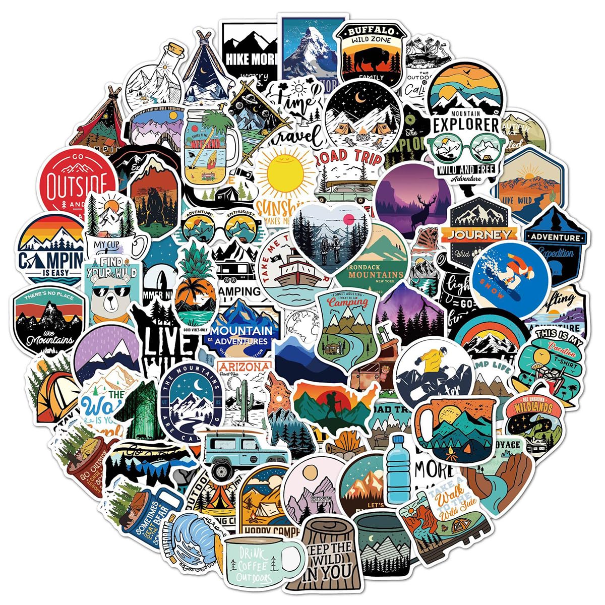 HASTHIP® 100Pcs PVC Journaling Stickers Outdoor Adventure Theme, Waterproof Scrapbooking DIY Decorative Stickers for Laptop, Water Bottle, Backpack, Skateboard