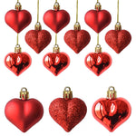 HASTHIP® PALAY 12 Pcs Decoración Colgante de Corazones Rojos para San Valentín Dormitorio y Hogar, Mezcla Mate/Brillante/Glitter con Decoración Roja para Parejas Regalo para Novia Novio