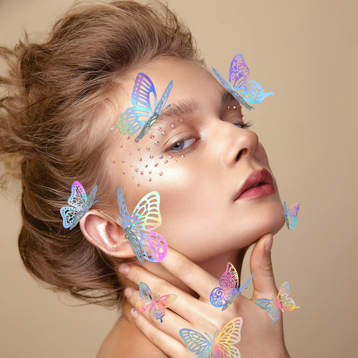 HASTHIP 3D Butterfly Wall Stickers for Home Decor with 60pcs Hollow Wings Rainbow Design