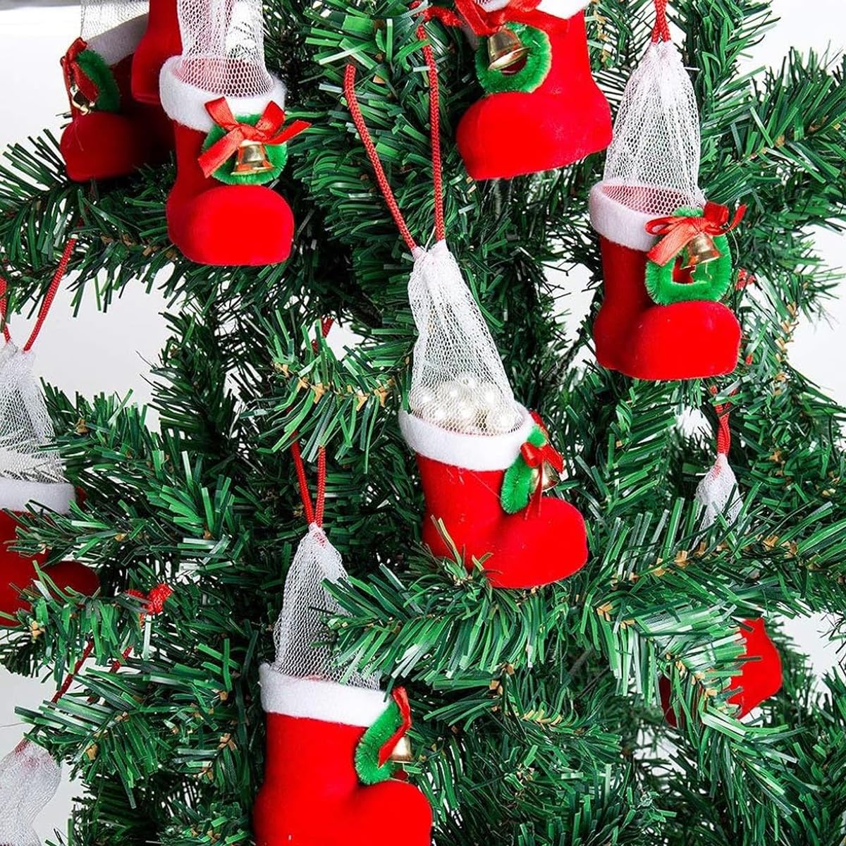 HASTHIP Christmas Stockings for Xmas Tree Hanging Decor 12Pcs 5x6 cm with Drawstring Mesh Liner