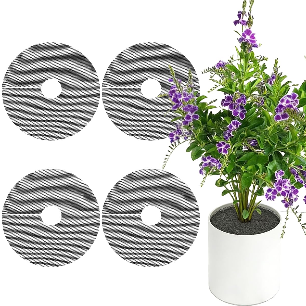HASTHIP® 4 Pcs 11.8 Inch Adjustable Plant Pot Soil Covers - Cuttable Grid Guards Protect Soil from Pets, Animals & Leaves - Indoor Outdoor Plant Pot Protector Mesh for Garden Pots, Black