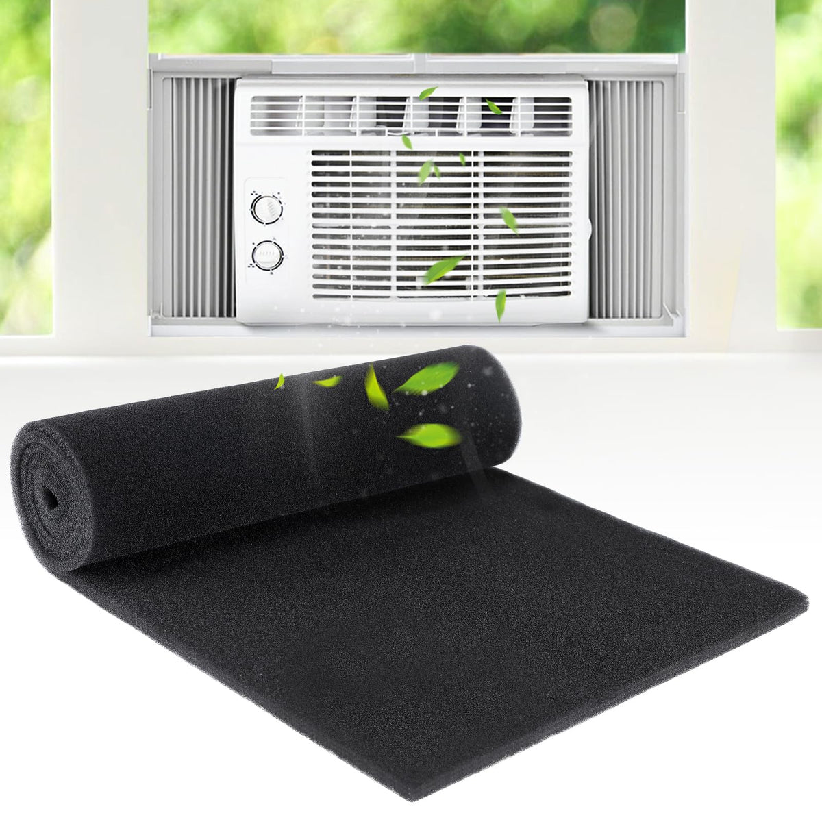 HASTHIP® 15.7" x 27.5" Large Cuttable Air Conditioner Filters - Fit Carbon Pad Air Purifier Filters, Washable Reusable Foam Pad Pre Filter Roll for Air Filters AC Window Unit Charcoal Sheet-Black