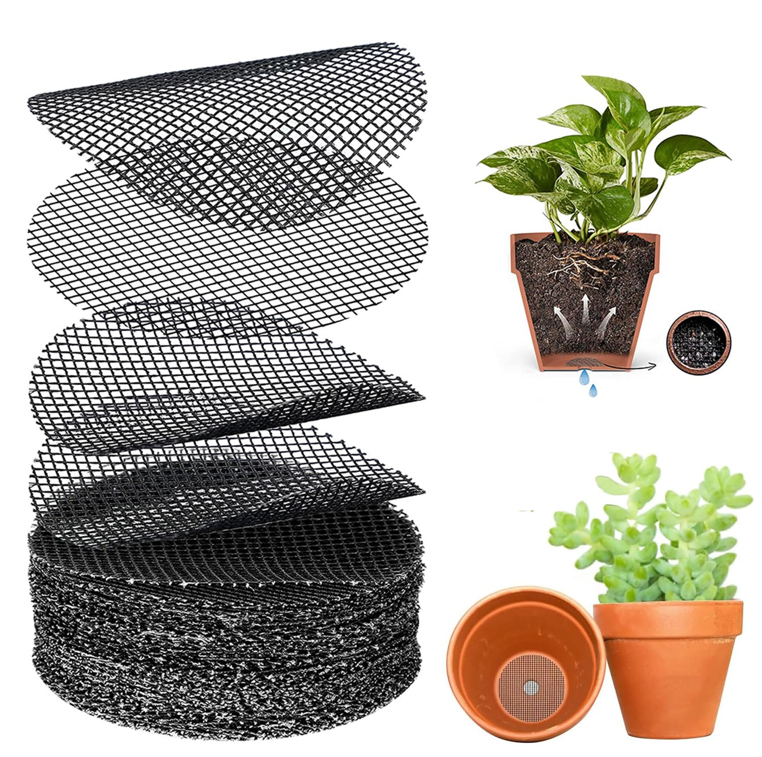 mesh for potted plants HASTHIP 50 pcs 10 cm Flower Pot Hole Mesh Pad for Bonsai and Succulents– Hasthip