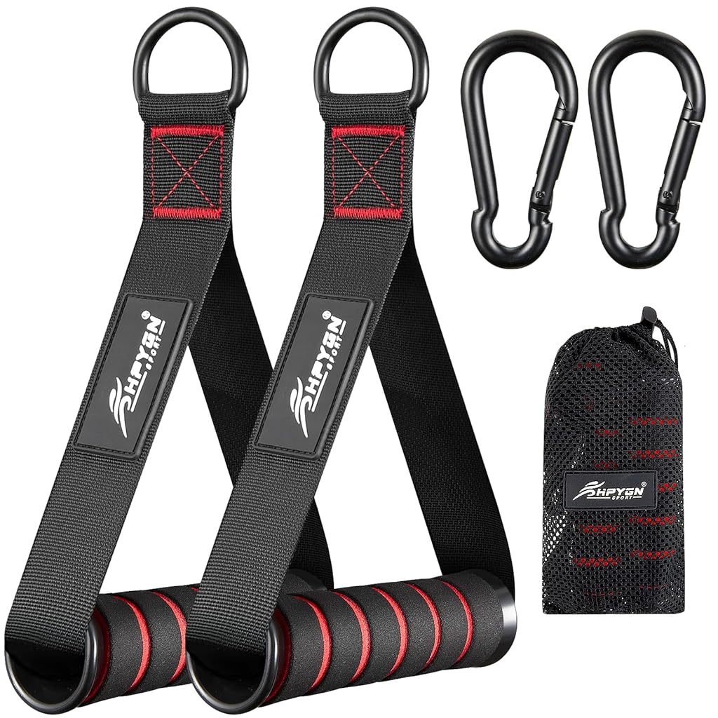 HASTHIP® Mangos de Ejercicio,Reemplazo de Asas Fitness para Pilates,Yoga Entrenamiento Fuerza Jalón en Gimnasio en Casa Compatible con Bandas Resistencia Colores Negro Rojo