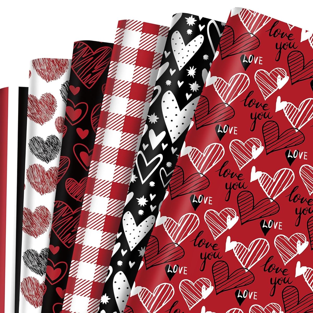 HASTHIP Gift Wrapping Paper for Valentine’s Day and Parties featuring 12 Sheets 26.7x16.7 in | Heart and Love Designs for Craft & Gift Packing