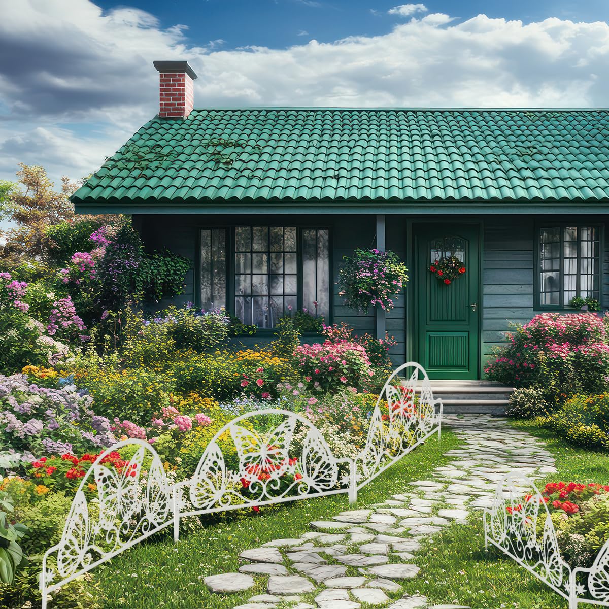 HASTHIP Garden Fence Border Edging for Pathways and Lawns featuring Butterfly Cut Out PVC Panels 47x30 cm 8PCS | Decorative Outdoor Flower Bed Fencing