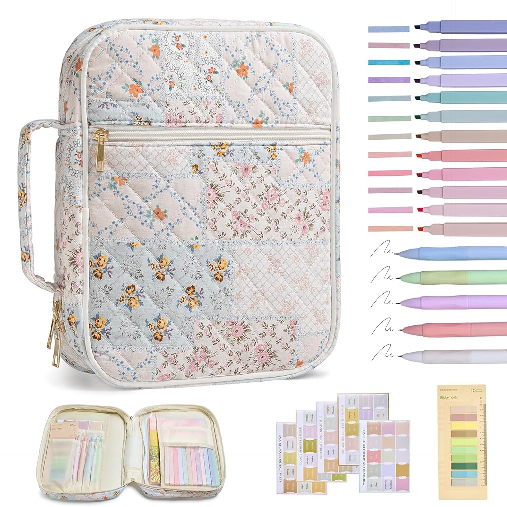 HASTHIP® Funda para Biblia Mujer Grande con Asa Resistente,Estuche Protector Acolchado con Cremallera Metálica y Diseño Floral,Porta Biblia Cristiana Correa Ajustable para Estudio y